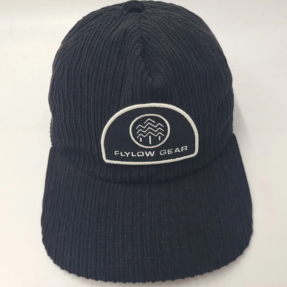 Flylow Gear Hat Strapback Black White Corduroy Patch Logo Ski Outdoors Snow Men